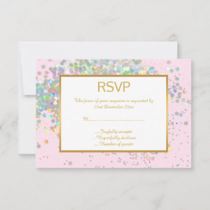 PRETTY PINK RAINBOW HOLOGRAPHIC SPOT RSVP CARD