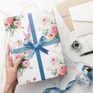 Pretty Pink Ranunculus Flowers Bridal Shower Wrapping Paper