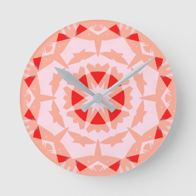 Pretty Pink Red Magic Star Fairytale Girls Nursery Round Clock (Front)
