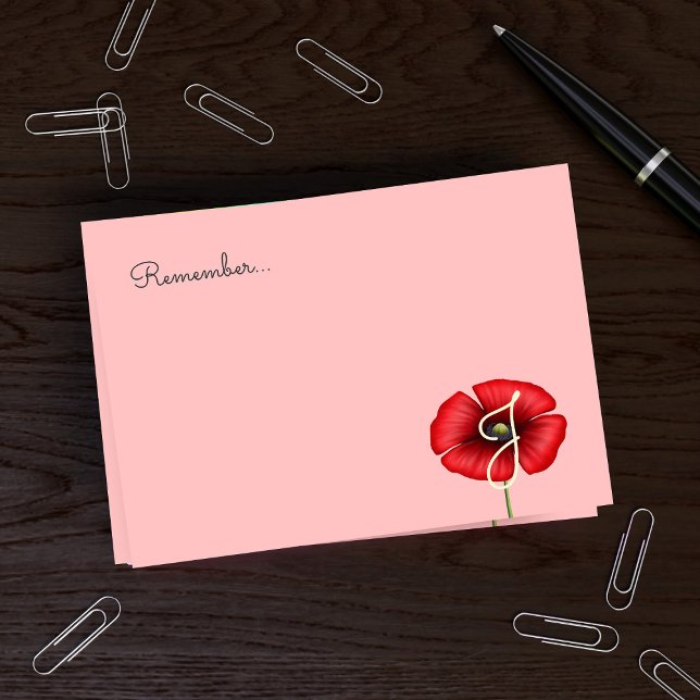 Pretty Pink Red Poppy Monogram Post it Notes (Pretty pink poppy post it notes with space for your initial. Pick up a pack today!)