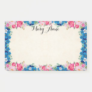 Pretty Pink Red Roses Blue Flowers Personalised Post-it Notes