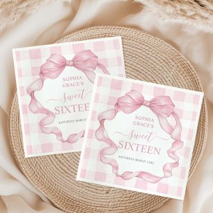 Pretty Pink Ribbon Bows Sweet Sixteen 16 Birthday Napkin