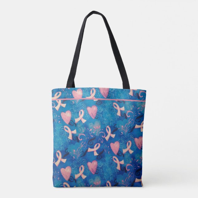 Pretty Pink Ribbons and Pink Hearts Tote Bag (Back)