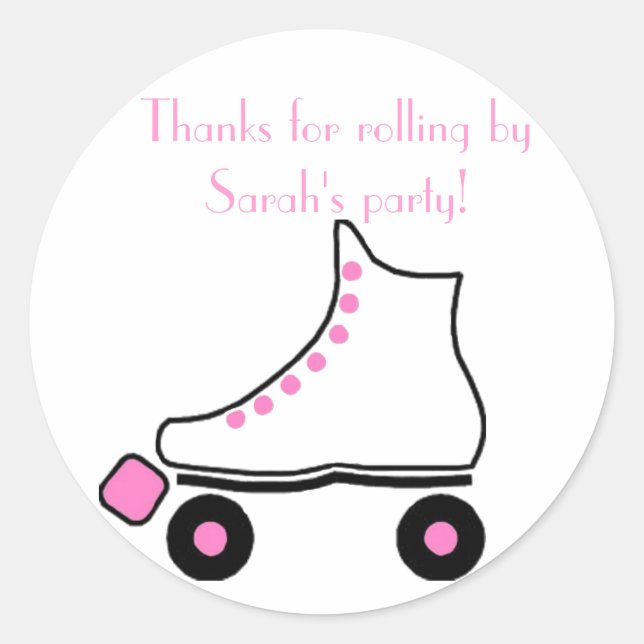 Pretty Pink Roller Skate Birthday Sticker (Front)