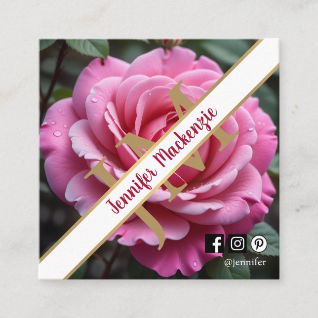 Pretty Pink Rose AI Generated  Square Business Card (Front)