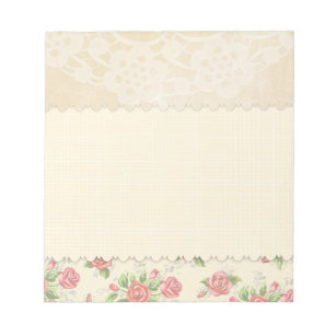 Pretty Pink Rose and Lace Beige Notepad