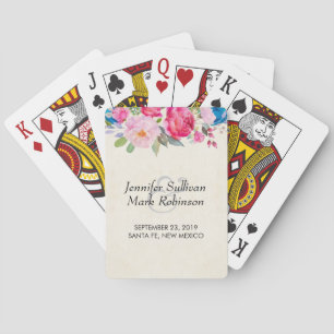 Pretty Pink Rose and Peony Border Wedding Playing Cards
