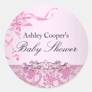 Pretty Pink Rose Baby Shower Sticker