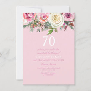Pretty Pink Rose Floral 70th Birthday Invite