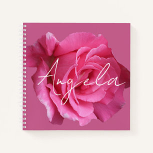 Pretty pink rose floral customizable Angela name  Notebook