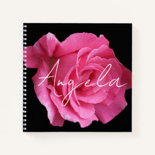 Pretty pink rose floral customizable Angela name  Notebook
