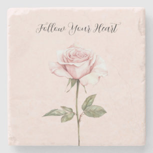Pretty Pink Rose Floral Stone Coaster