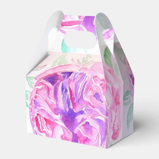 Pretty Pink Rose Floral Wedding Cake Favour Box (Front Side)