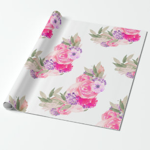 Pretty Pink Rose Floral Wrapping Paper