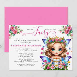 Pretty Pink Rose Flower Fairy Baby Shower Floral Invitation