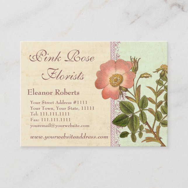 Pretty Pink Rose Garden Florist Business Card (Front)