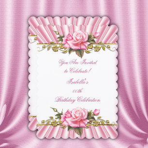 Pretty Pink Rose Gold White Birthday Party  Invitation