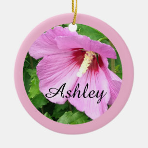 Pretty Pink Rose of Sharon Photo Personalised Ceramic Ornament