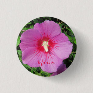 Pretty Pink Rose of Sharon Waterdrops Petals Name  3 Cm Round Badge