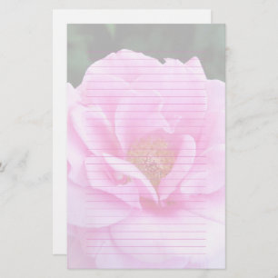 Pretty Pink Rose Romantic Lined Stationery Paper