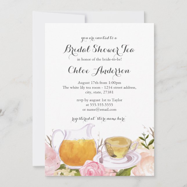 Pretty Pink Rose Teacup Bridal Shower Invite (Front)