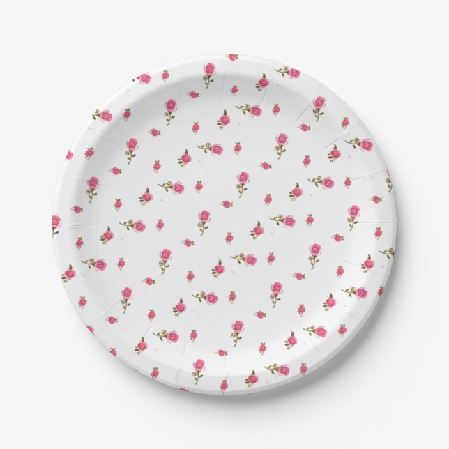Pretty Pink Rosebud Paper plates Personalised (Front)