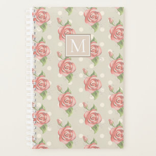 Pretty Pink Roses and Dots Monogram Planner