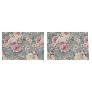 Pretty Pink Roses and Pearl Hearts Pattern Grey Pillowcase