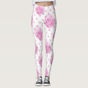 Pretty pink roses and polka dots leggings