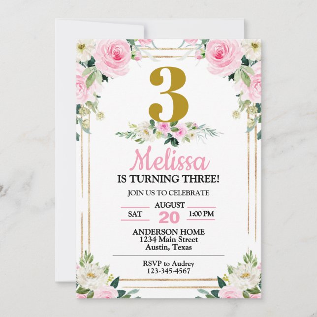 Pretty Pink Roses Any Age Birthday Party Invitation (Front)