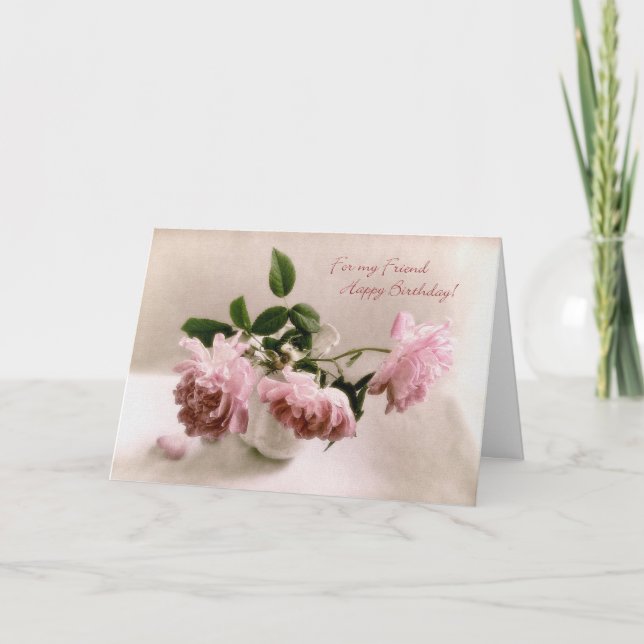 Pretty Pink Roses Birthday Card for a Friend (Front)