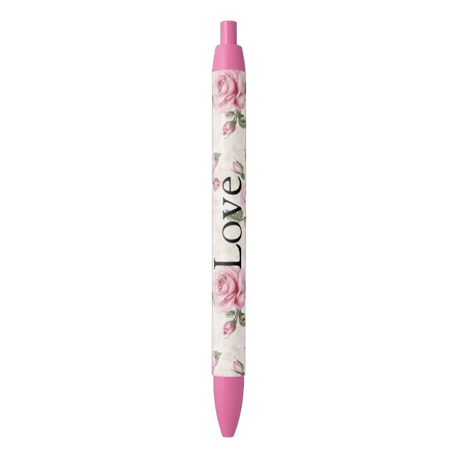 Pretty Pink Roses Black Ink Pen (Front Vertical)