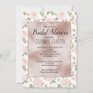 Pretty Pink Roses Blush Pink Glam Bridal Shower Invitation