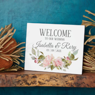 Pretty Pink Roses Bouquet Tabletop Wedding Plaque
