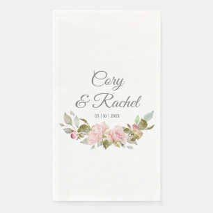 Pretty Pink Roses Bouquet Wedding Napkin
