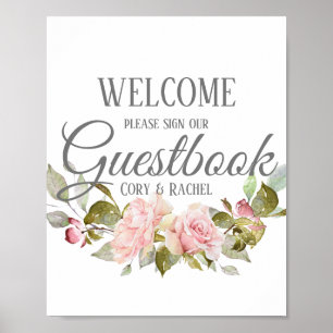Pretty Pink Roses Bouquet Wedding Sign Poster