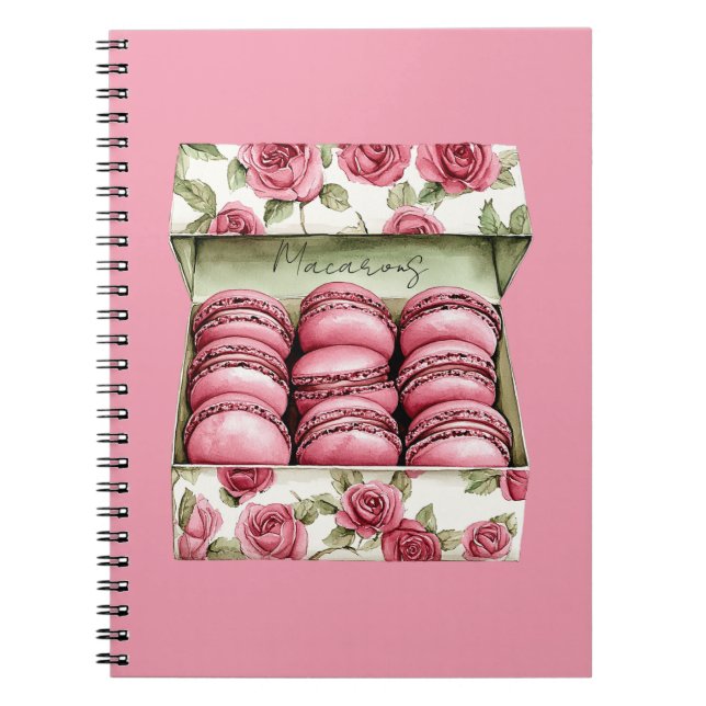 Pretty Pink Roses Box of Macarons Notebook (Front)