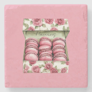 Pretty Pink Roses Box of Macarons Stone Coaster