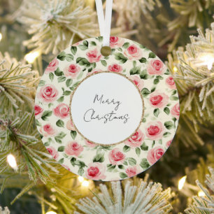 Pretty Pink Roses Christmas Metal Tree Decoration