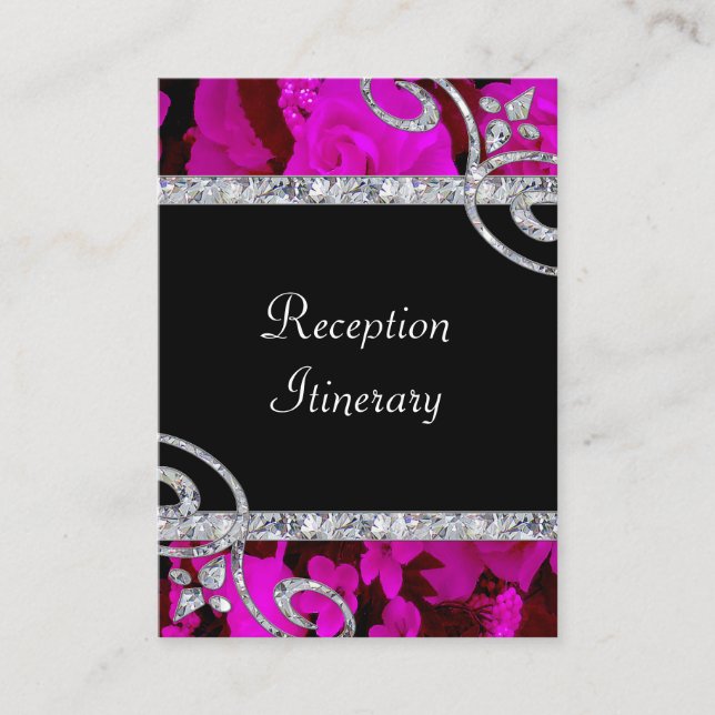 Pretty Pink Roses & Diamond Swirls Wedding Enclosure Card (Front)