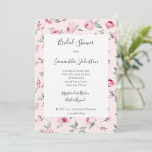 Pretty Pink Roses Floral Bridal Shower Invitation
