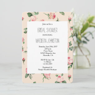 Pretty Pink Roses Floral Bridal Shower Invitation