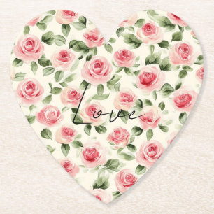 Pretty Pink Roses Floral Bridal Shower Paper Coaster