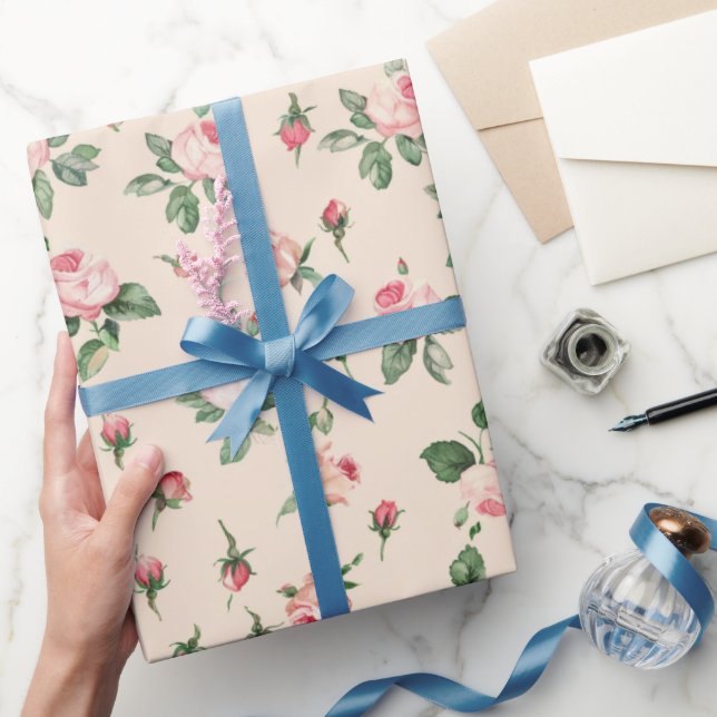 Pretty Pink Roses Floral Bridal Shower Wrapping Paper (Gifting)