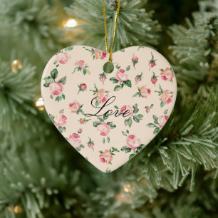 Pretty Pink Roses Floral Ceramic Ornament