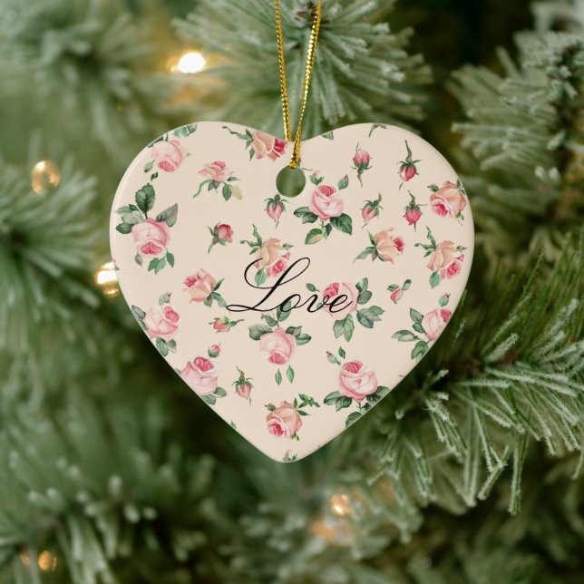 Pretty Pink Roses Floral Ceramic Ornament (Tree)