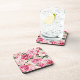 Pretty Pink Roses Floral Coaster