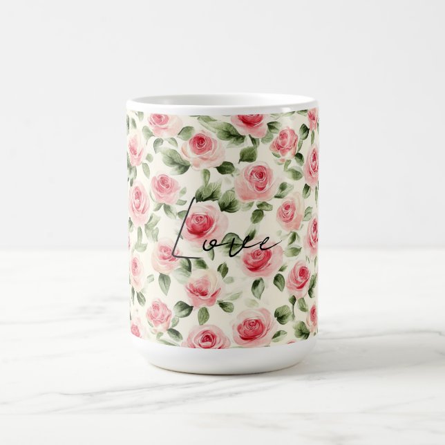 Pretty Pink Roses Floral Coffee Mug (Center)