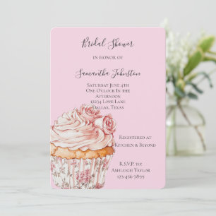 Pretty Pink Roses Floral Cupcake Bridal Shower Invitation