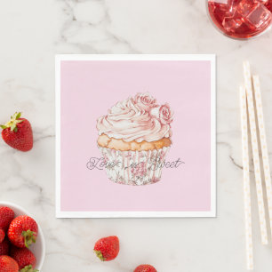 Pretty Pink Roses Floral Cupcake Bridal Shower Napkin